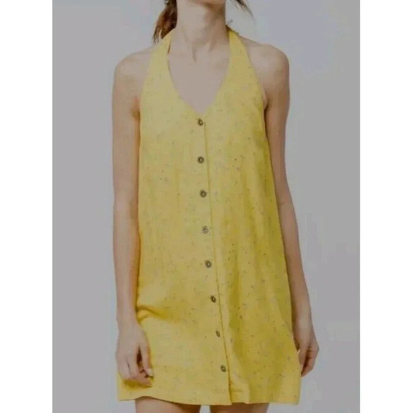 RVCA 90'S Baby yellow Halter Dress Size Medium - Picture 1 of 8